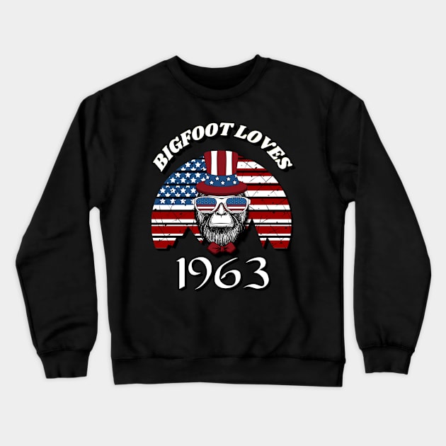 Bigfoot loves America and People born in 1963 Crewneck Sweatshirt by Scovel Design Shop